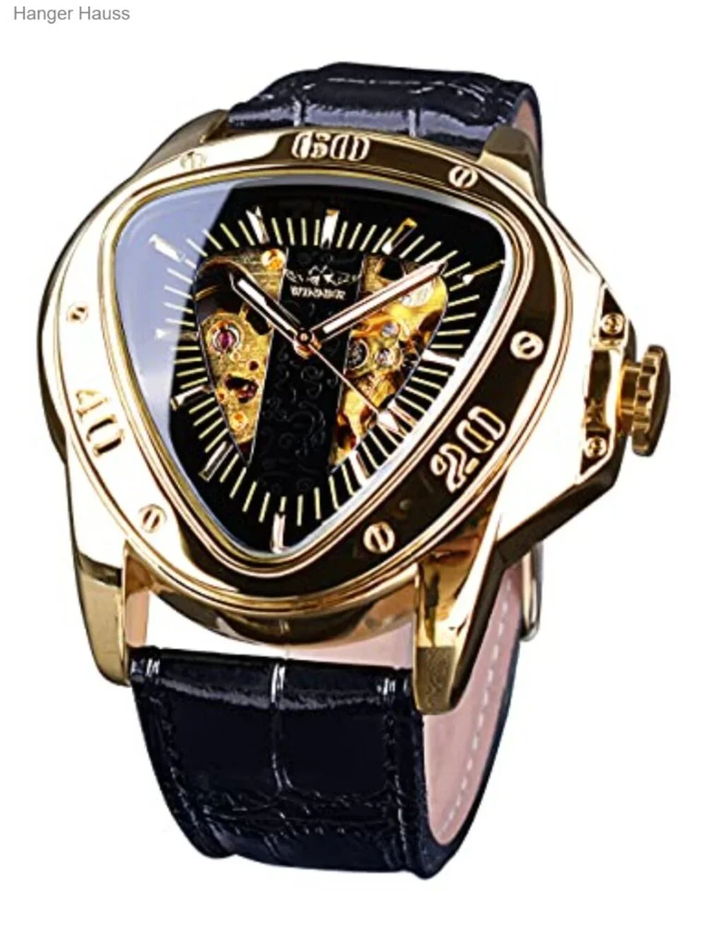 FORSINING Gold Automatic Mechanical Wrist Watch with Triangle Dial & Leather